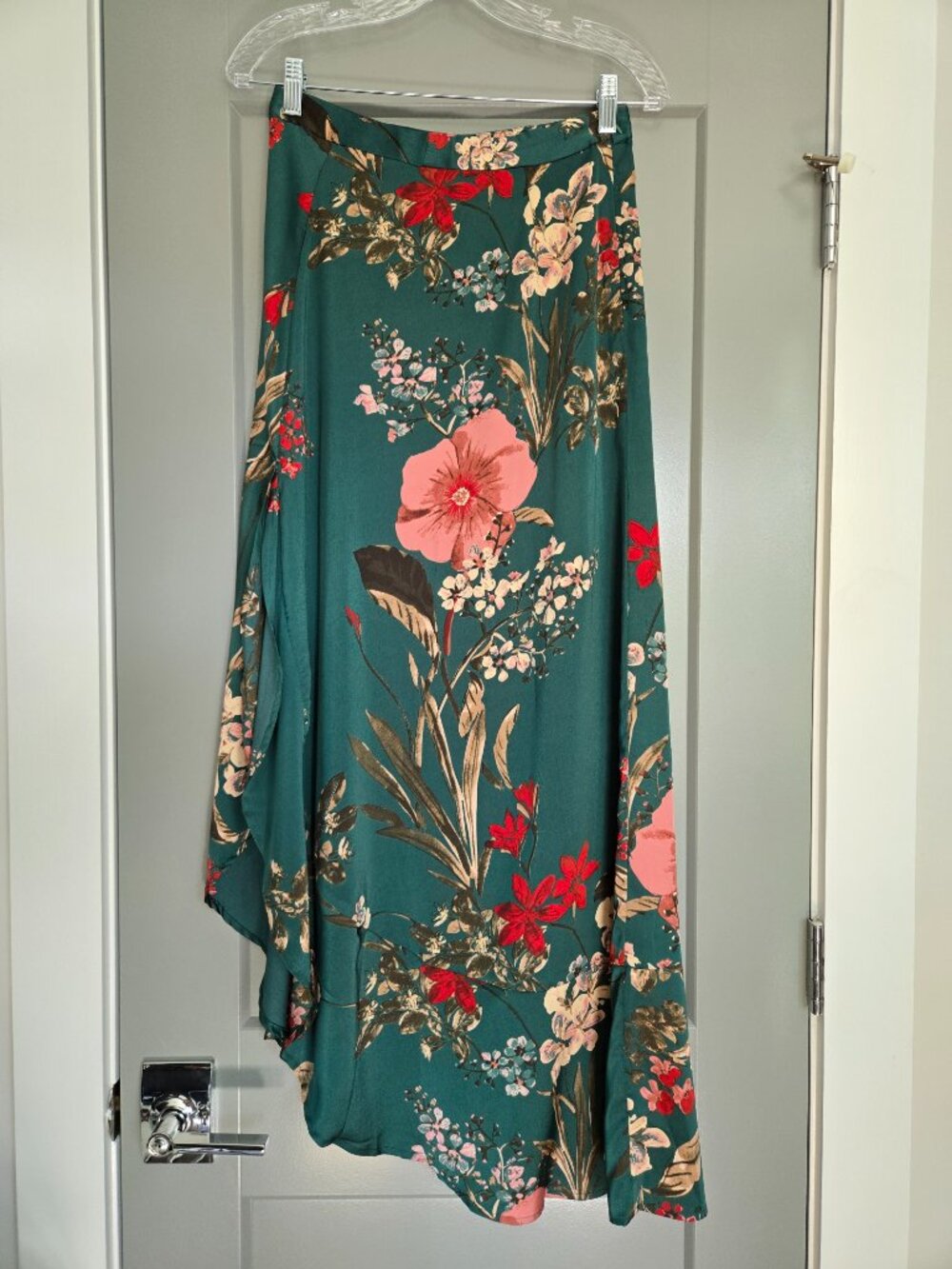 LULUS Emerald Green Floral Print Satin Maxi Skirt Small - New Unworn - Picture 5 of 5